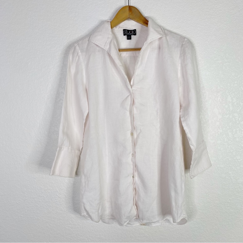 Studio by Lafayette 148 Pale Pink 100% Linen Button Front Shirt Blouse